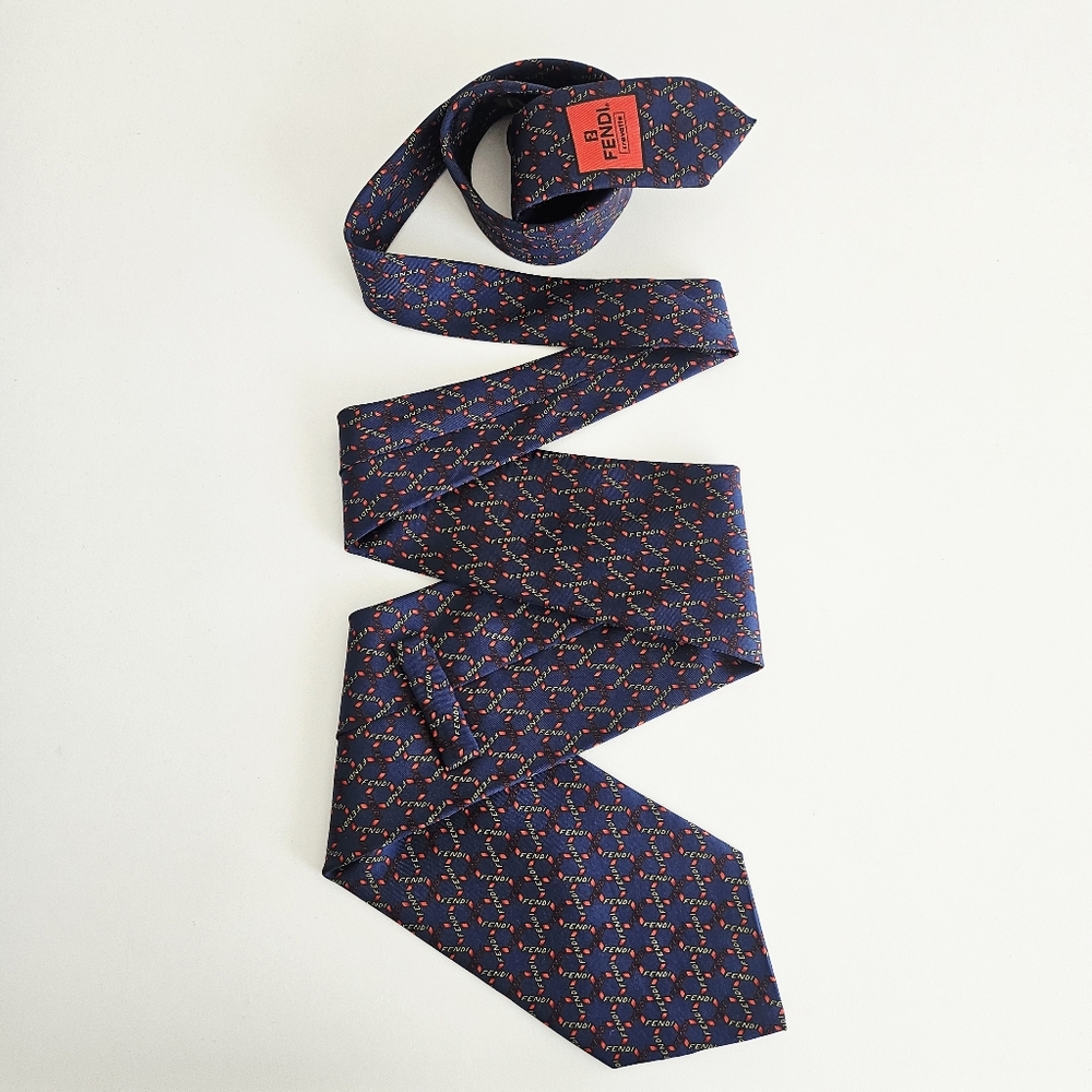 Fendi Navy Blue Silk Neck Tie